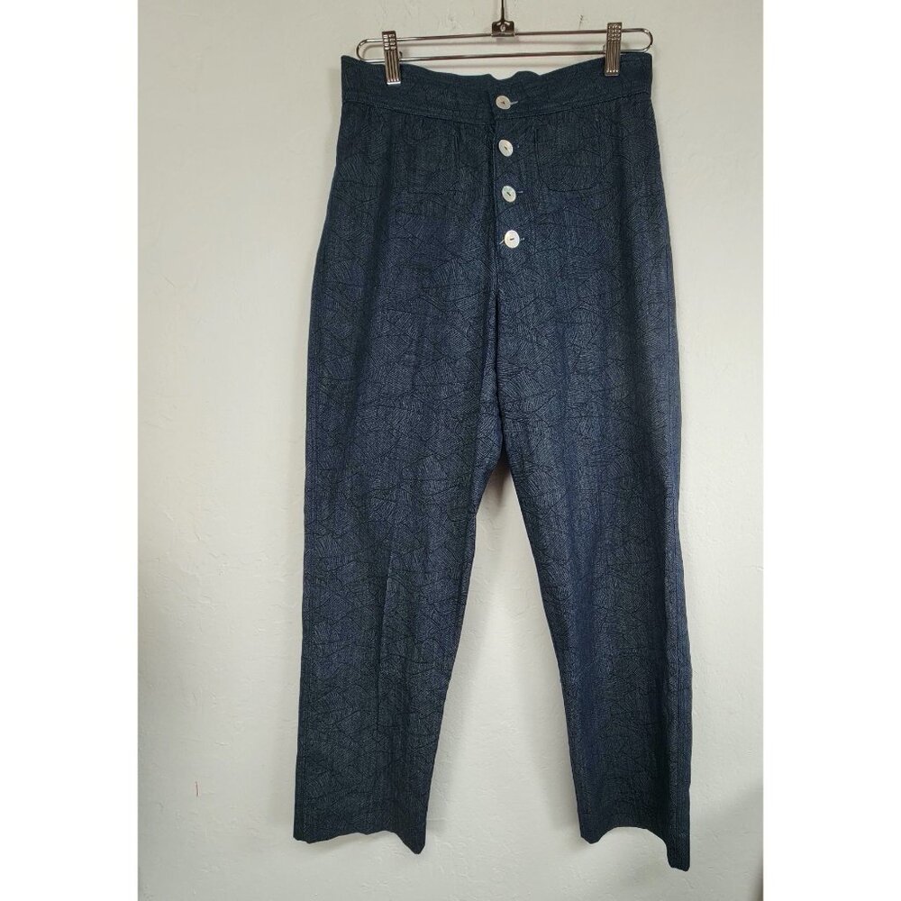 Tancredi & Morgen Womens Patterned Blue Straight Leg Pants Small High Rise Carme